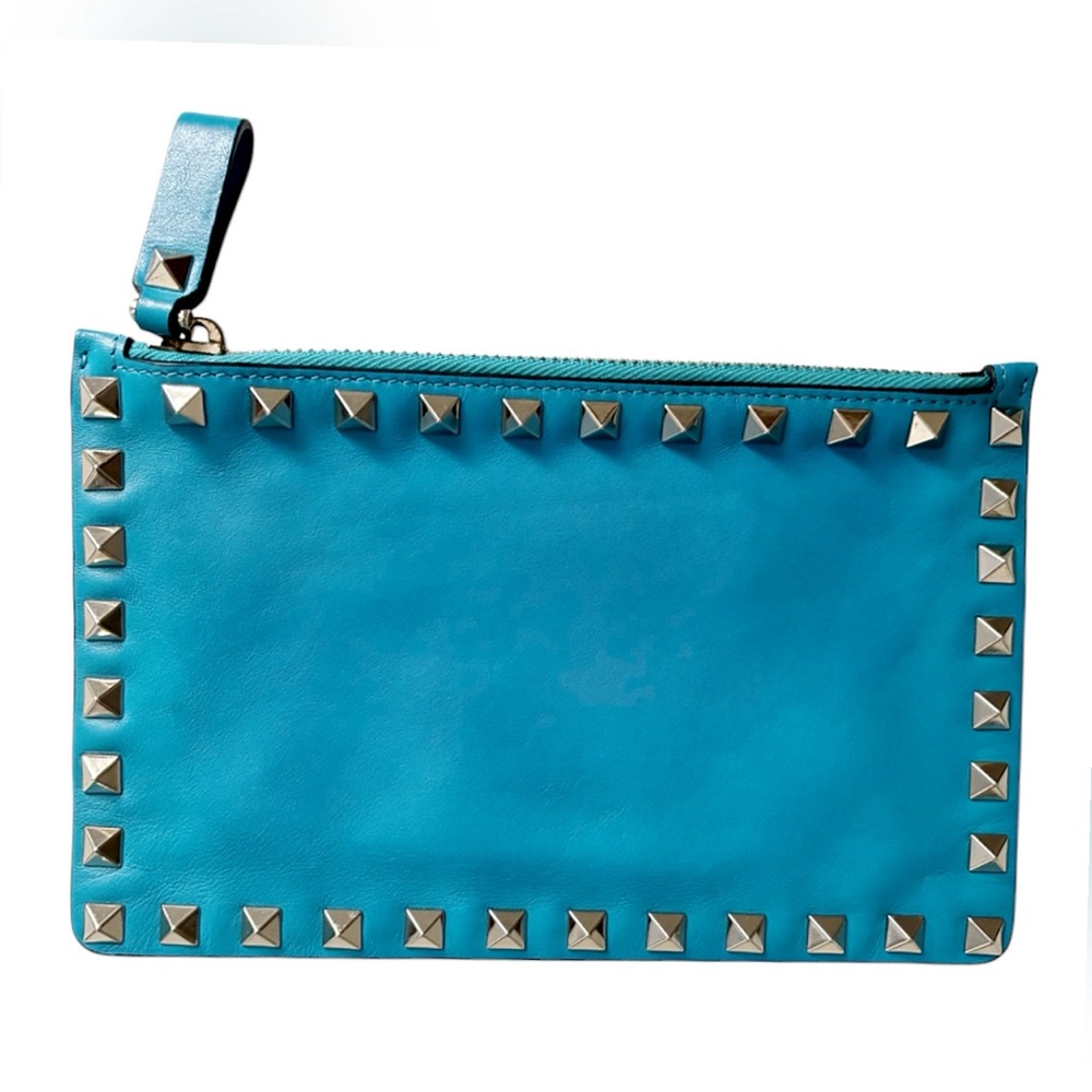 VALENTINO Garavani Rockstud Blue Zip Pouch Bag - Picture 2 of 5